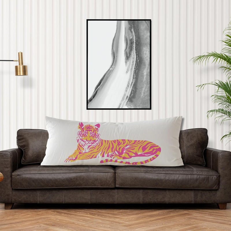 Exqcom Store Trendy Pink and Orange Tiger Body Pillow Covers 20x54, Coquette Room Decor, Funky Preppy Tiger Long Body Pillow Case Cover with Hidden Zipper for Women Adults Girls - Image 4